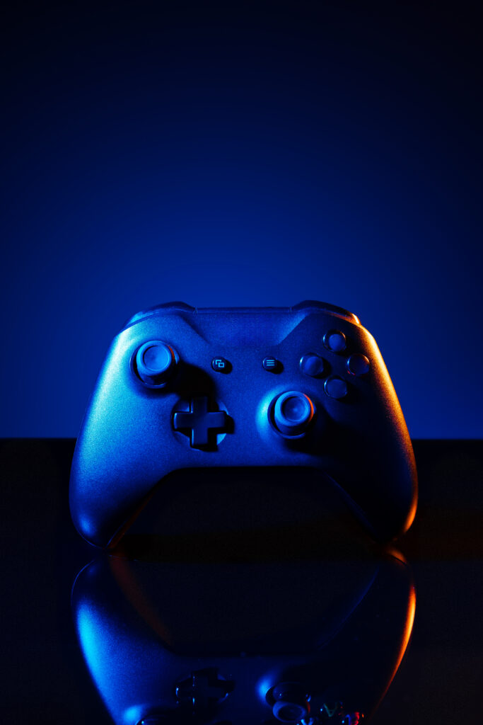 gaming-joystick-black-background-neon-light