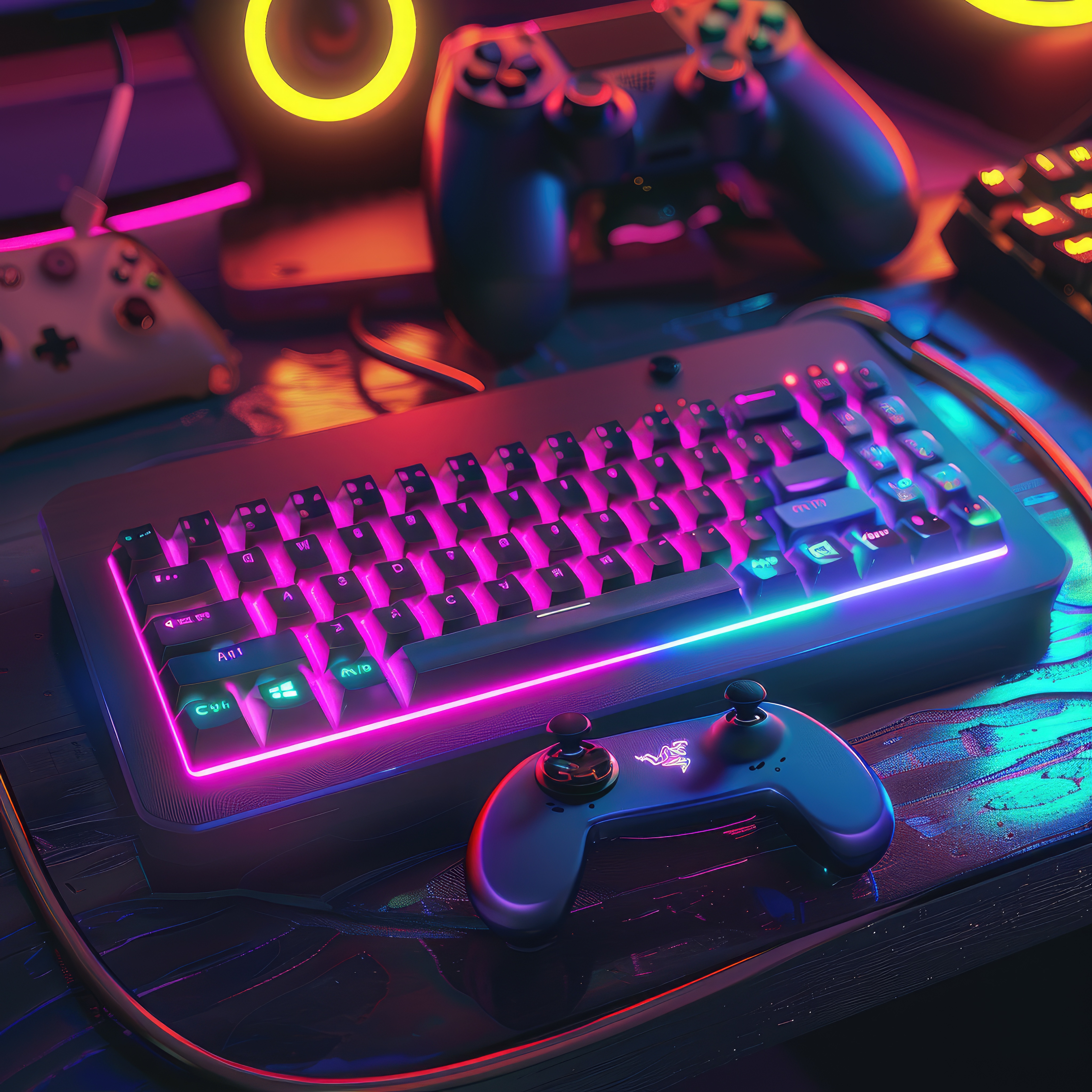 neon-gaming-keyboard-setup-moody-environment