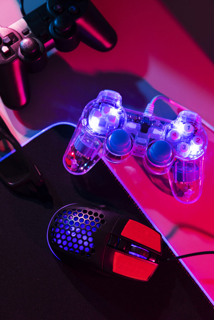 view-illuminated-neon-gaming-keyboard-setup-controller
